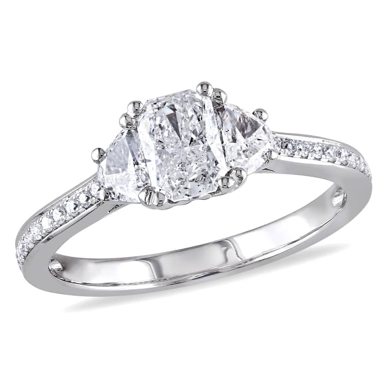 Miadora 1.07ct TDW Radiant Cut and Half-Moon Diamond Engagement Ring in 14k White Gold