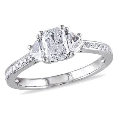 Miadora 1.07ct TDW Radiant Cut and Half-Moon Diamond Engagement Ring in 14k White Gold