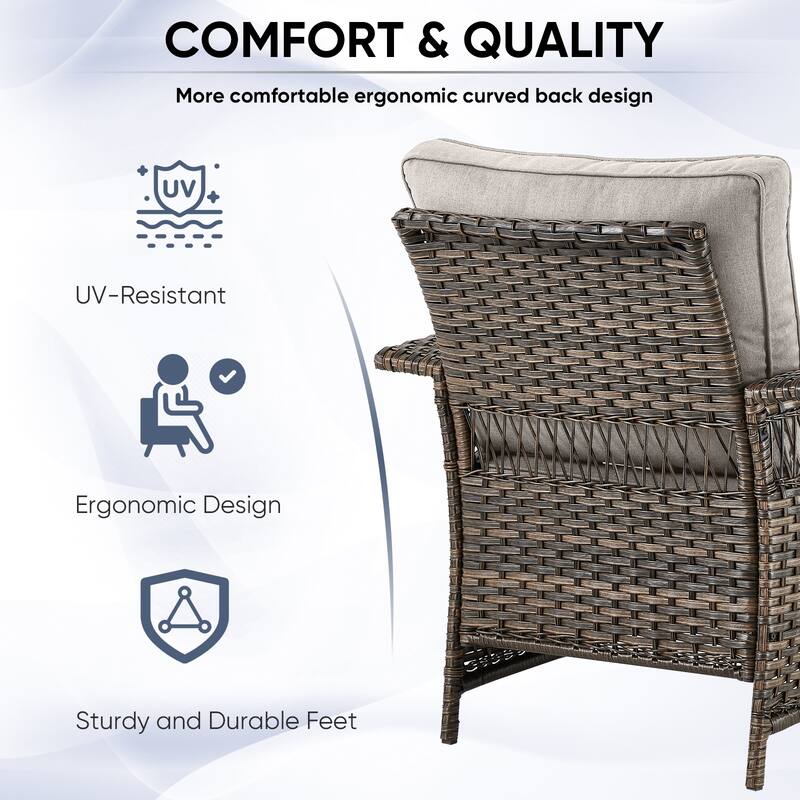 Outdoor Rattan Chairs with Ottman, Coffee Table - Brown