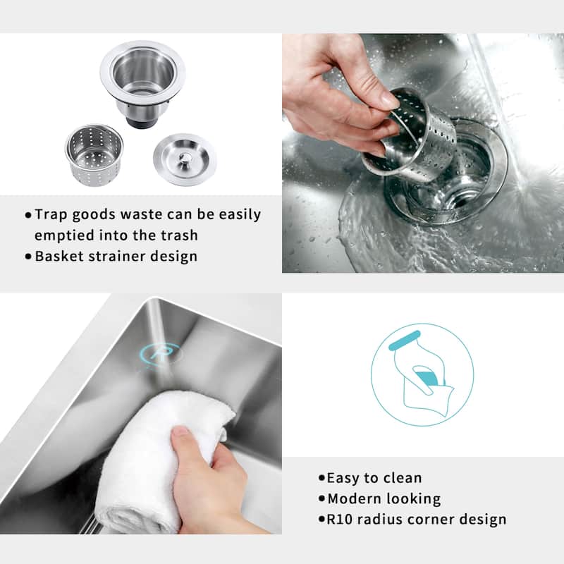 Easygo 304 Premium Stainless Steel Single Bowl 30'' x 18'' x 9'' Undermount Handmade Kitchen Sink - 18*30*9