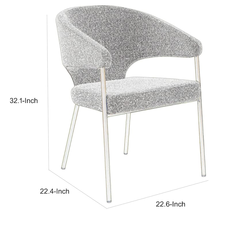 Cid Kasa 23 Inch Dining Chair, Light Gray Polyester, Brass Stainless Steel