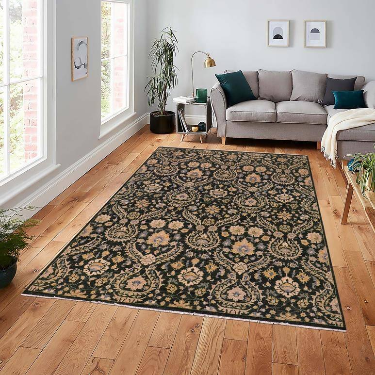 Classic Ziegler Dayami Gray Blue Hand-Knotted Wool Rug - 7'4'' x 9'3''
