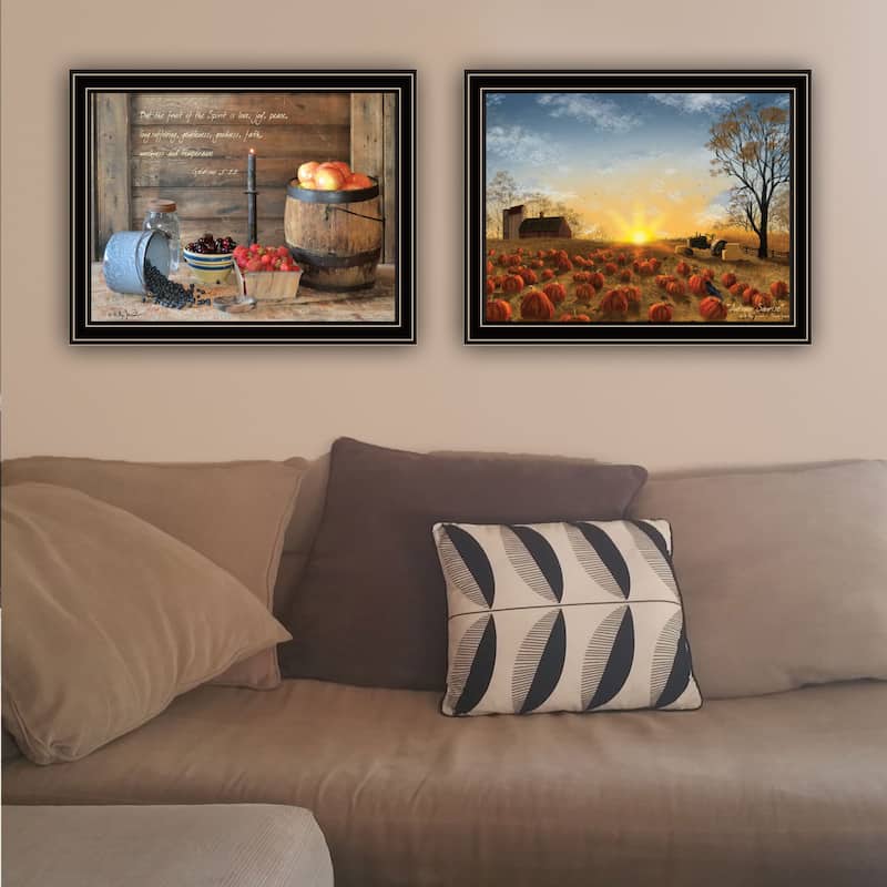 2-Piece Framed Wall Art Set - Autumn Sunrise & Fruit of the Spirit, Black Frame
