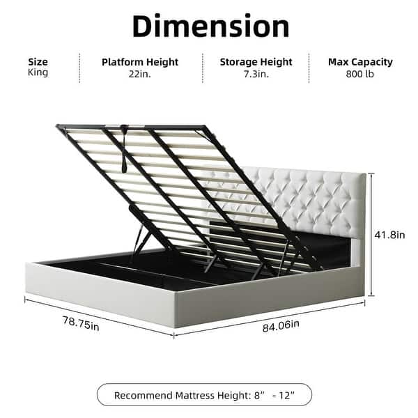 dimension image slide 4 of 9, Plywood Frame Upholstered Platform Bed with Lift-up Storage