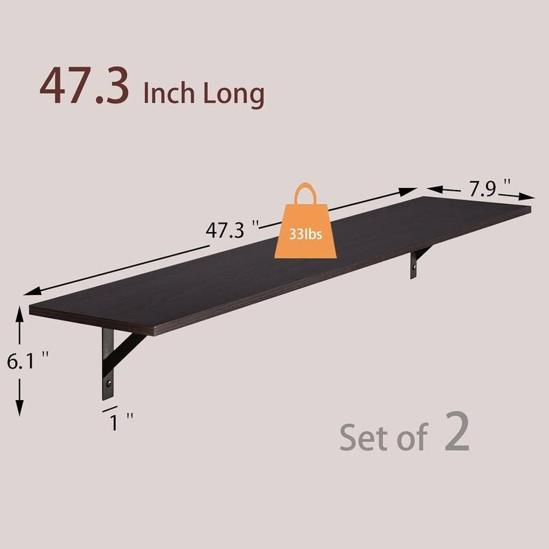 Long Wall Shelves, 47.3Inch Wall Mounted Shelves Set of 2 - 7.9"D x 47.3"W x 6.1"H