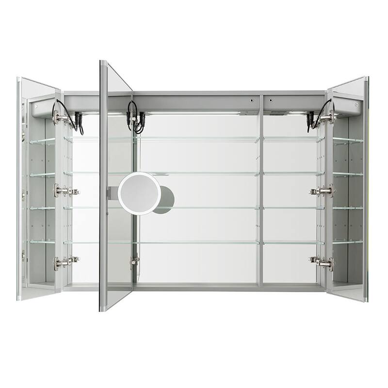 AQUADOM Royale Plus 36W Bathroom Led Lighted Medicine Cabinet Defogger, 3X LED Adjustable Magnifying Mirror, Electrical Outlets