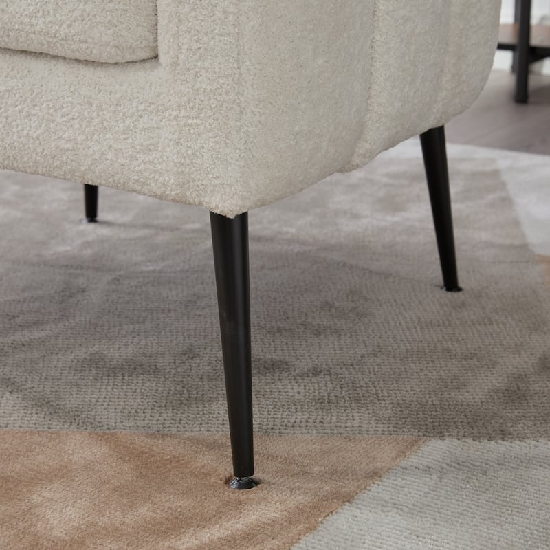Chenille Upholstered Barrel Accent Chair, Channel Tufted Lounge Armchair, Round Reading Chair with Curved Backrest & Metal Legs