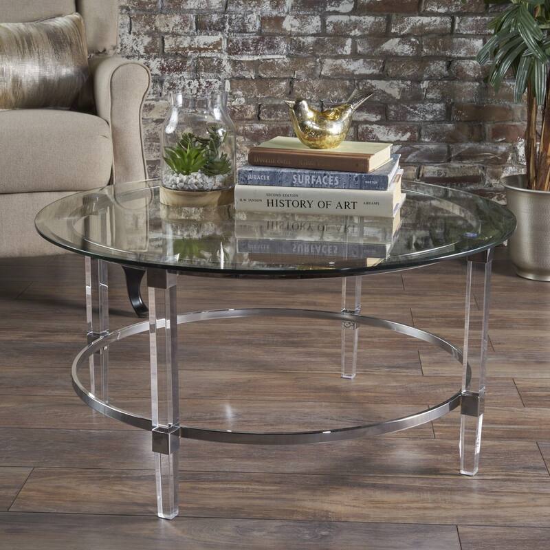 35.5" Modern Round Coffee Table with Translucent Design for Living Room