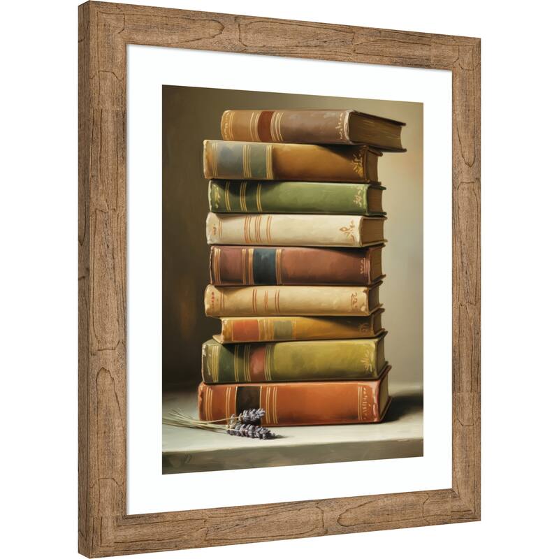 The Book Pile by Andreas Magnusson Wood Framed Wall Art Print