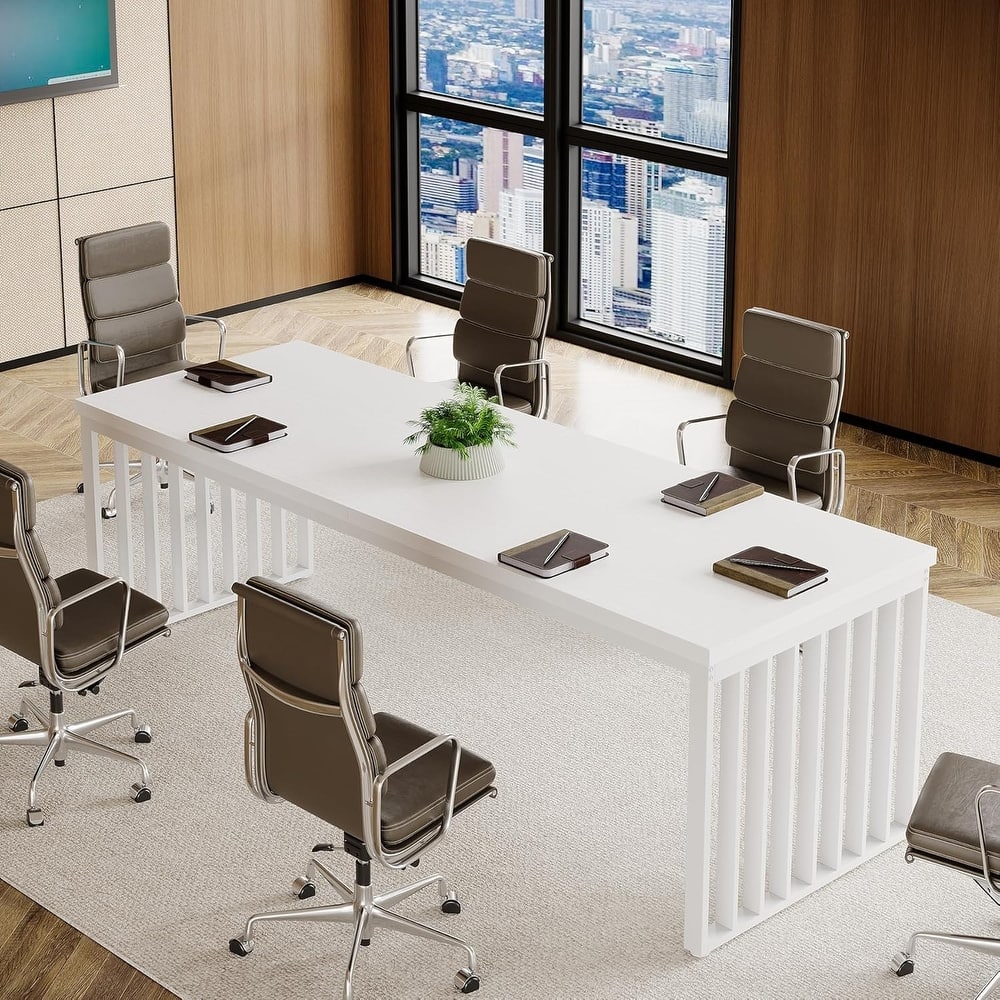 6.56 ft Industrial Conference Table, Rectangular Meeting Table for Seminar, Business & Negotiation