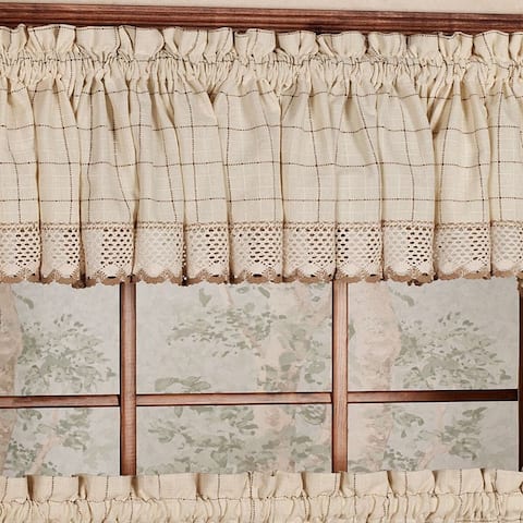 Cotton Classic Toast Window Pane Pattern and Crotchet Trim Tiers, Swags and Valance Options