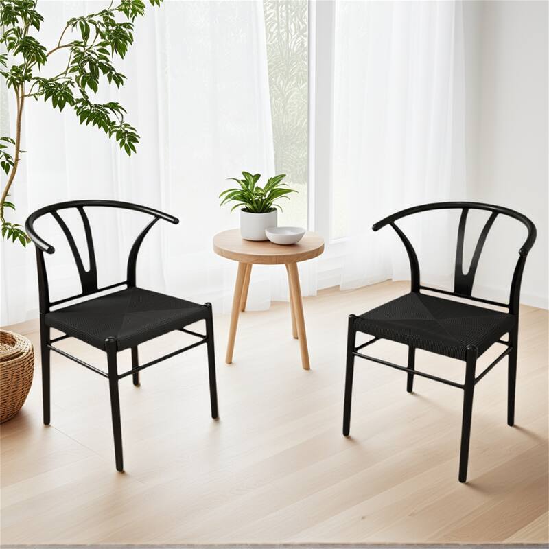 Set of 2 Mid Century Modern Wood Dining Room Chairs - Black