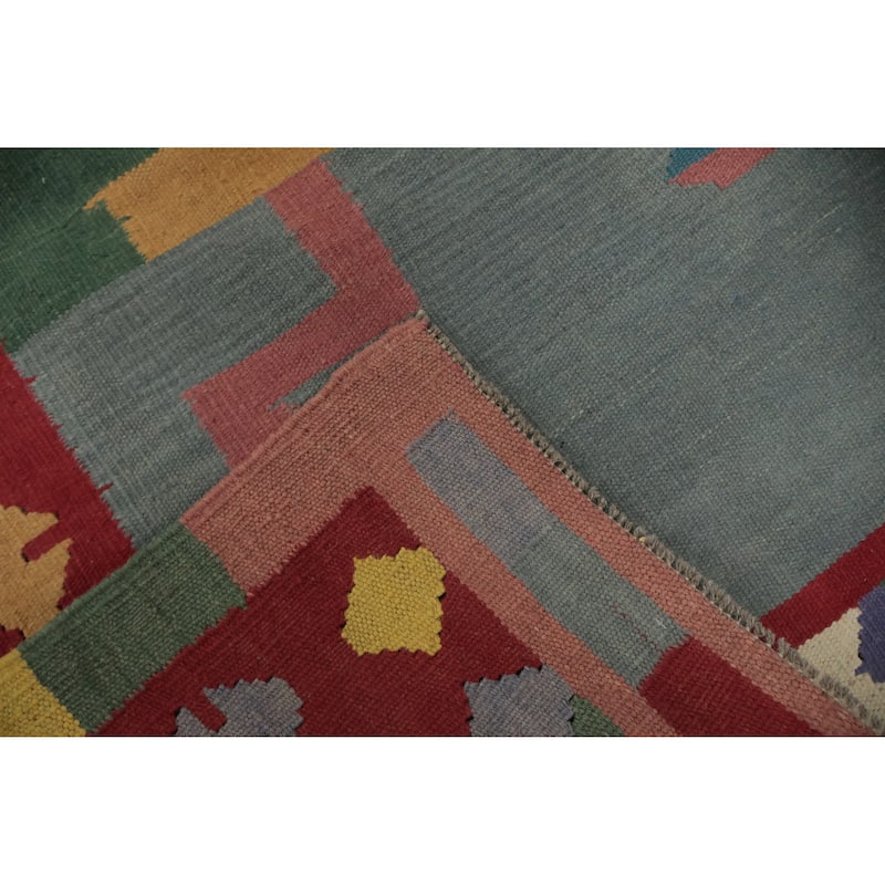 Hand Woven Oriental 100% Wool Carpet Southwestern Tribal Multi-Colored Kilim Area Rug - 13' 4'' X 4' 10''