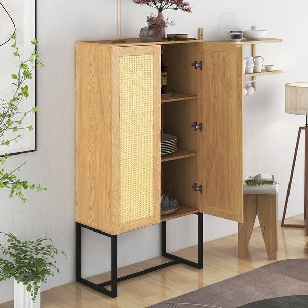 Mieres Bohemian Wicker 2 Door High Storage Cabinet, Dining Room Rattan Sideboard - Bed Bath & Beyond