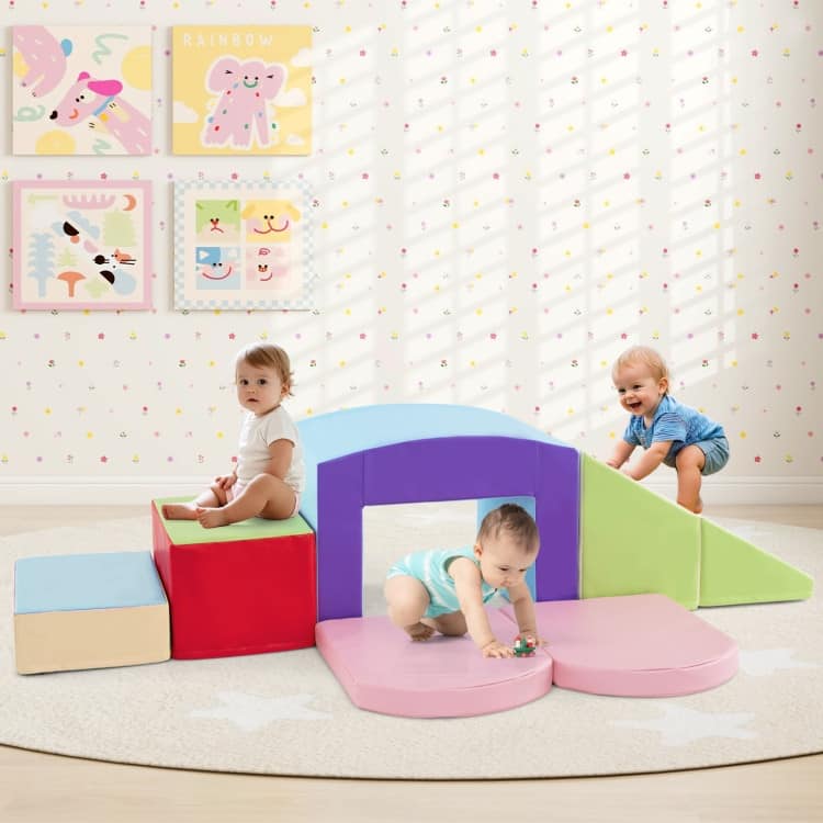 Multicolor PU Foam Climbing Blocks 6 Pieces, Safe, Versatile, Educational Playset for Kids, Tunnel - 16" x 12" x 10" (L x W x H)