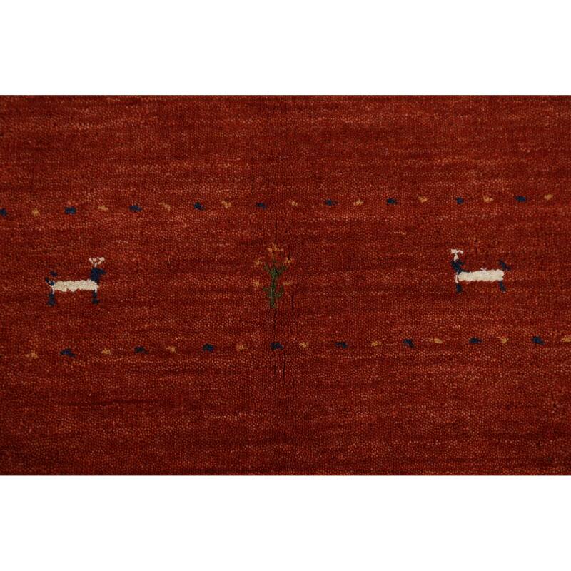 Hand Knotted Oriental 100% Wool Carpet Tribal Animal Pictorial Oranges & Rust Gabbeh Area Rug - 4' 11'' X 2' 10''