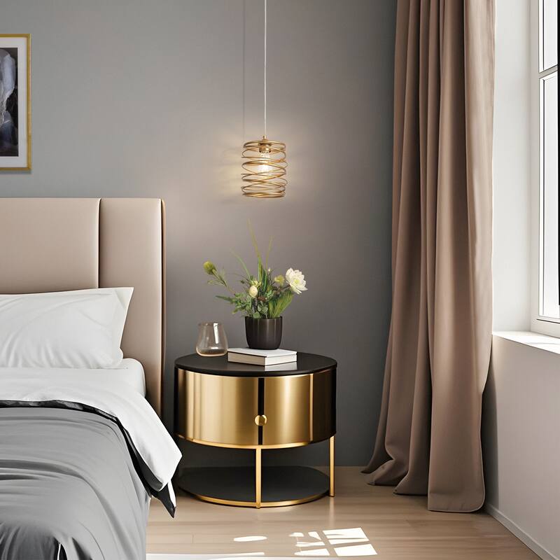 Mid-century Modern Gold 1-Light Pendant Metal Cage Kitchen Island Lights for Kitchen Island
