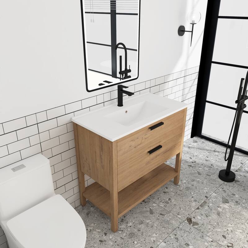 Plywood Freestanding Bathroom Vanity Set with Integrated Sink