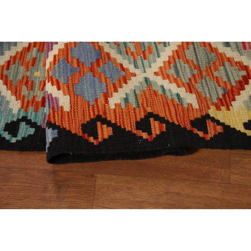 All-Over Trellis Kilim Area Rug Flatweave Wool Carpet - 8'3" x 9'10"