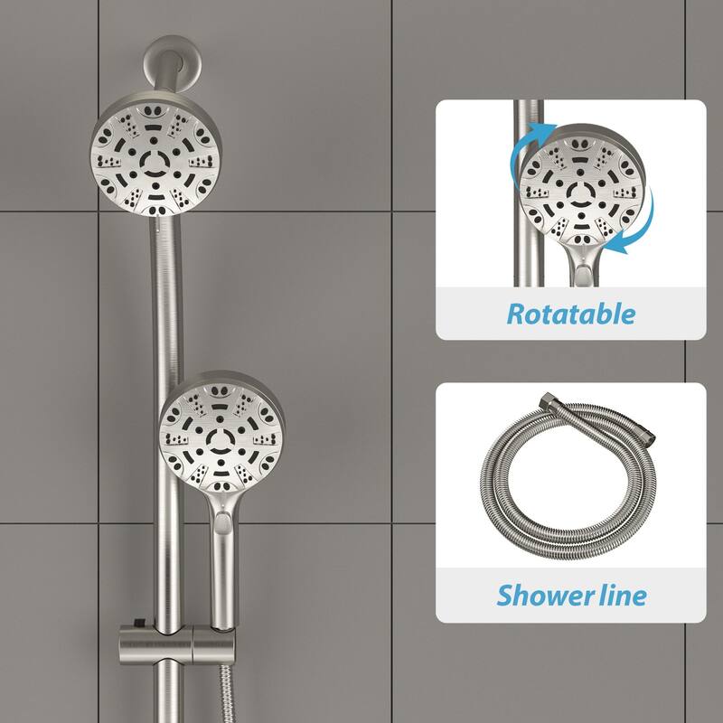 Lordear 4.7inch 8-Setting Shower system with Pause Switch-Brushed Nickel/Chrome Polished/Matte Black