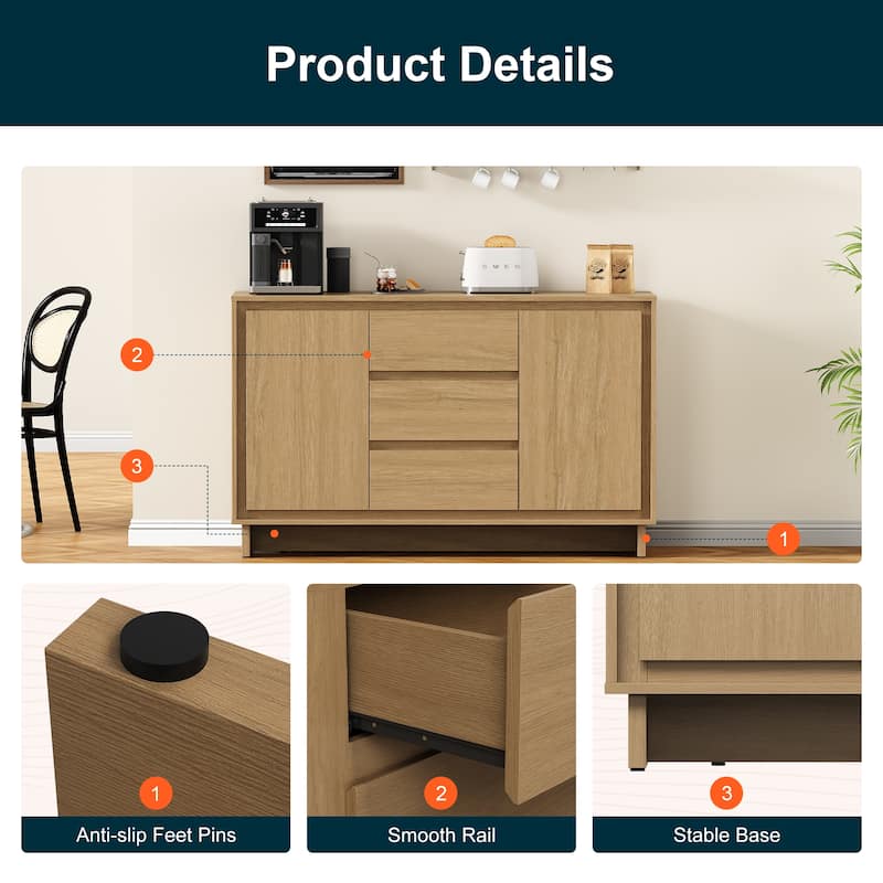 Modern Storage Cabinet with 2 Doors, 3 Drawers & Framed Edge Design - N/A