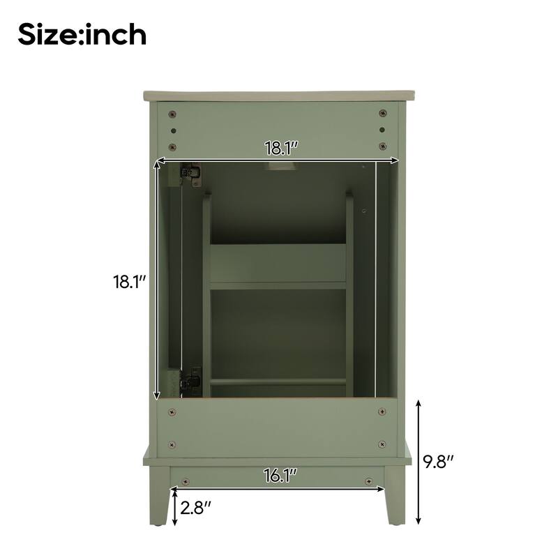 Modern 20" Bathroom Vanity with Freestanding Cabinet, Integrated Ceramic Basin & Storage