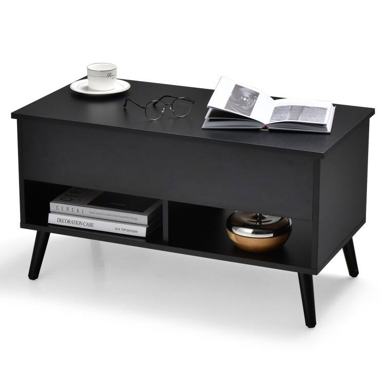 31.5 Inch Lift Top Coffee Table with Hidden Compartment and 2 Storage Shelves - 31.5" x 15.5" x 17.5" (L x W x H)