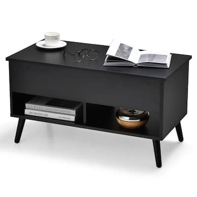 31.5 Inch Lift Top Coffee Table with Hidden Compartment and 2 Storage Shelves - 31.5" x 15.5" x 17.5" (L x W x H)