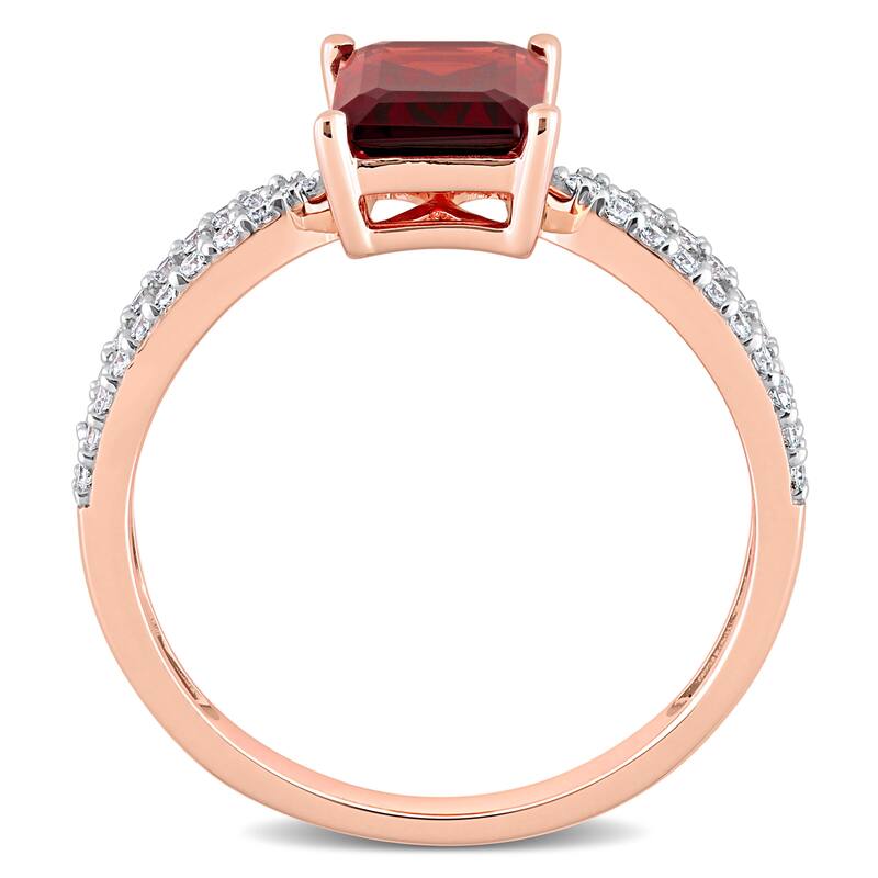 Miadora Octagon-cut Garnet and 1/5ct TDW Diamond Split Shank Cocktail Ring in 14k Rose Gold