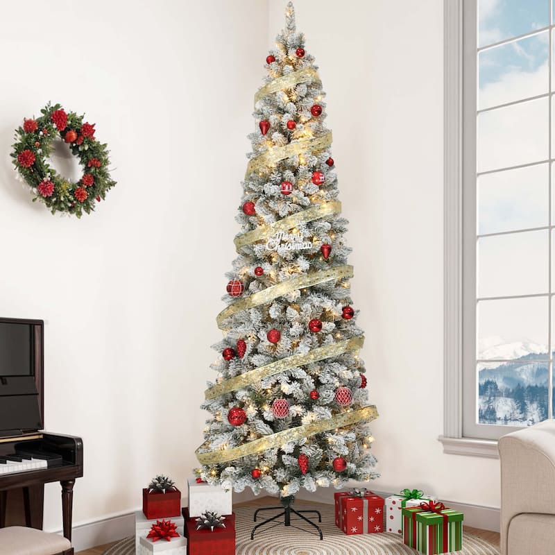 6ft Pre-lit Artificial Flocked Pencil Kingswood Fir Christmas Trees