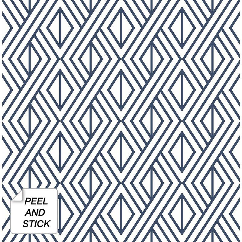 NextWall Navy Diamond Geometric Peel and Stick Removable Wallpaper - 20.5 in. W x 18 ft. L - 20.5 in. W x 18 ft. L - Navy