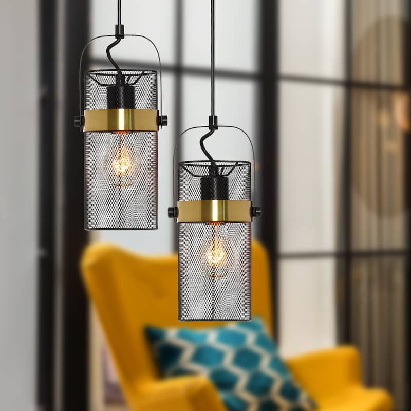 Alan River of Goods Black and Gold Metal Mesh Drum Shade 5.25-Inch Pendant Light - 5.25" x 5.25" x 13/61"