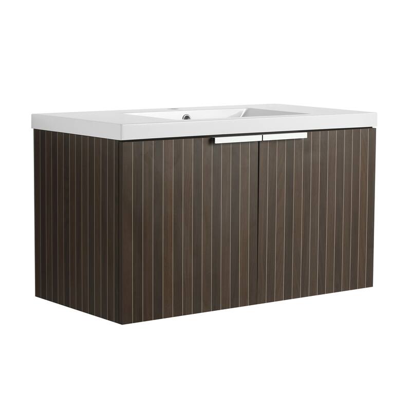 48in Bathroom Vanity with Resin Sink, Soft Close Hinges, 3 Doors, Eco-Friendly Design, Wall-Mounted Floating Cabinet