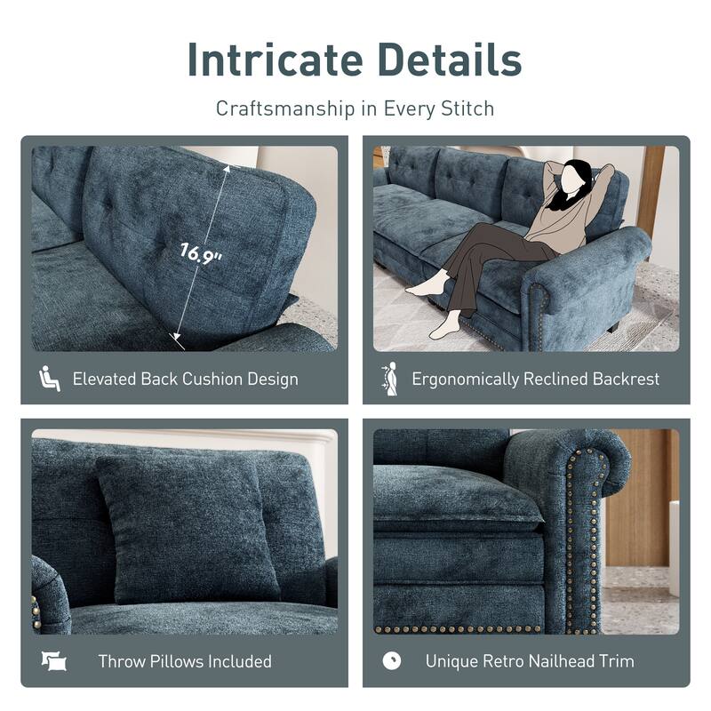 MAISON ARTS Mid-Century Modern Oversized L/U Shaped Cloud Couch with Ottoman, Deep Seat Sectional Sofa with Throw Pillows