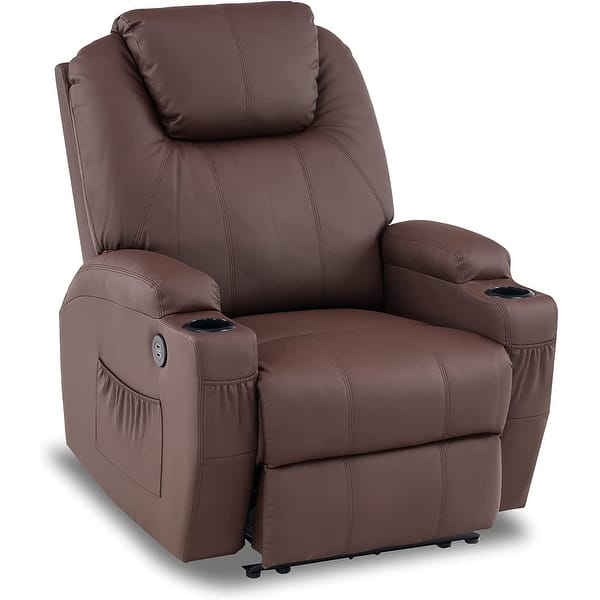 slide 2 of 47, Mcombo Electric Power Recliner Chair with Massage and Heat, Faux Leather 7050 Light Brown
