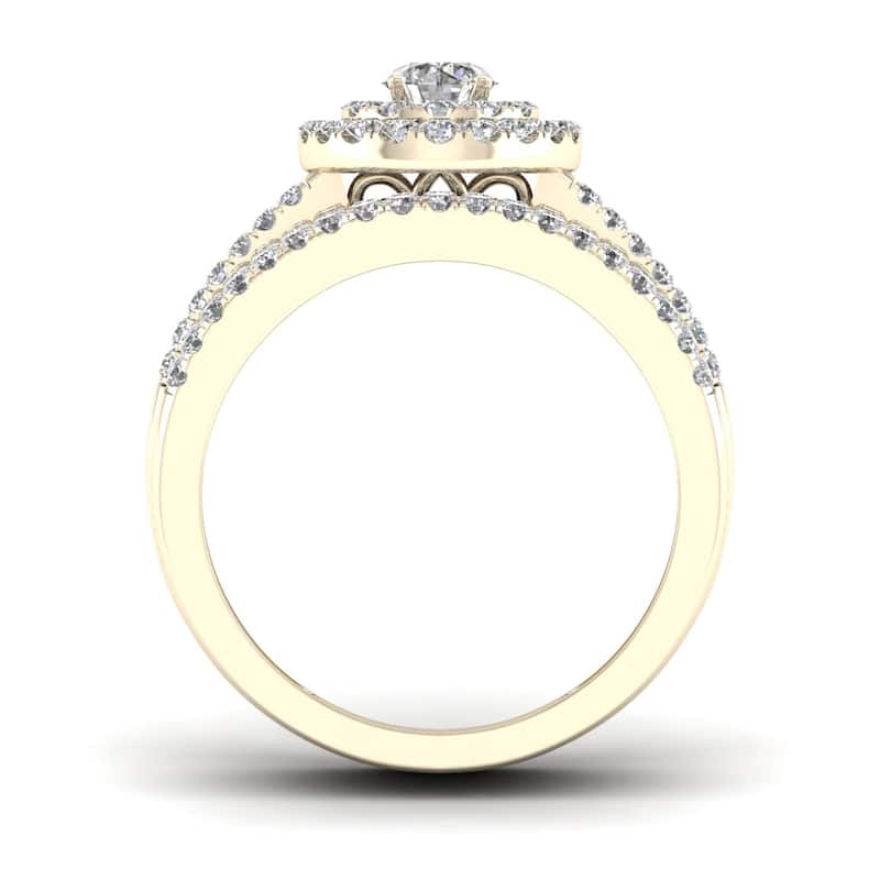 1ct TDW Diamond Double Halo Bridal Ring Set in 14k Yellow Gold for Women