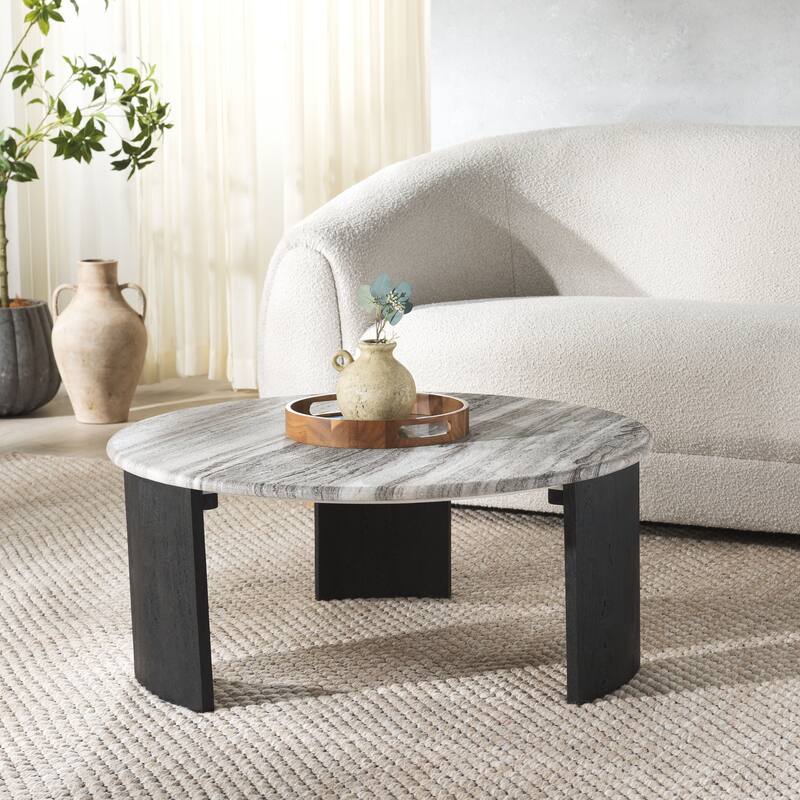 SAFAVIEH Home Dannica Marble Top Coffee Table - 35"W x 35"D x 15"H - Black/Grey