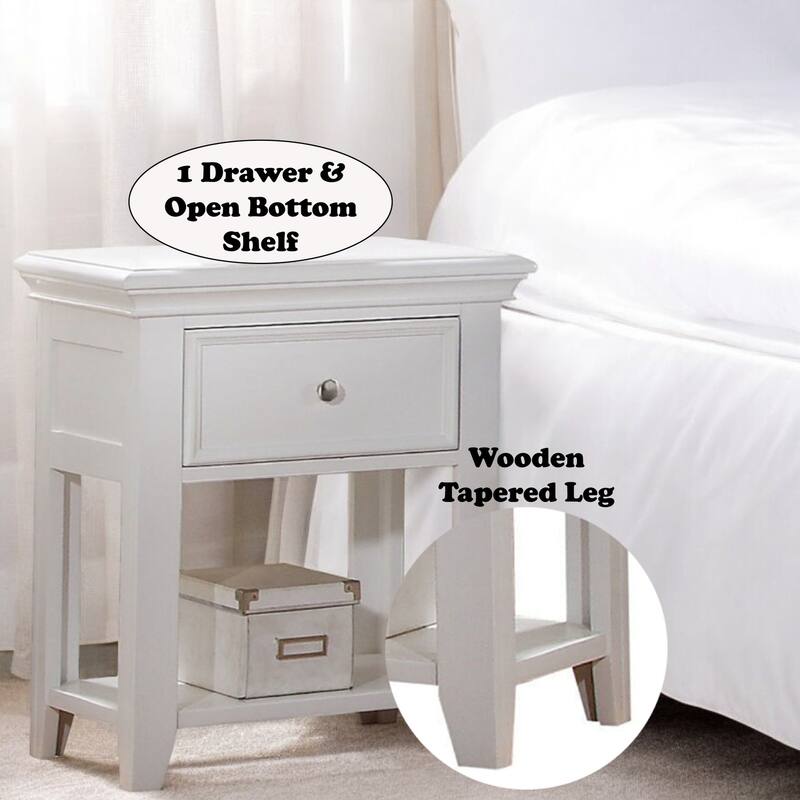 Victorian Nightstand - Elegant Bedside Table with Drawer Storage - Home Stock White Finish