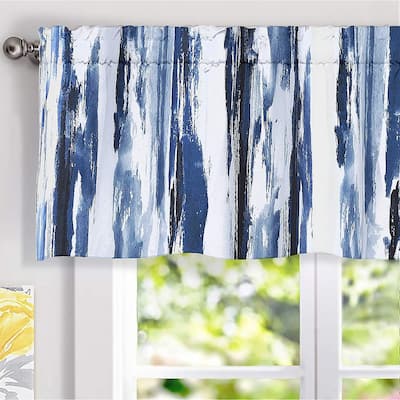 Porch & Den Nova Ink Blue Brush Stroke Pattern Blackout Valance