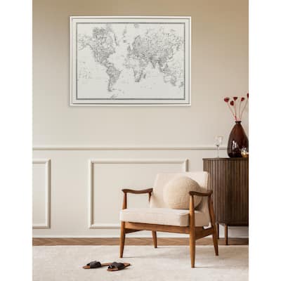 Sylvie Beaded Vintage BW World Map Canvas by Creative Bunch Studio