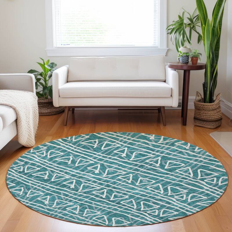 Premium Washable Super Soft Geo Mayfield Rug - Teal - 8' x 8' - Round