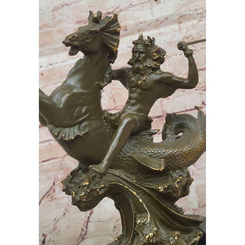 Bronze Poseidon Sculpture – Greek Sea God On Hippocampus Figurine