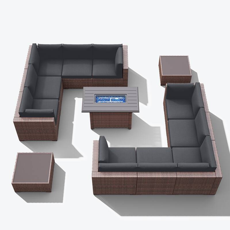 13 Piece Wicker Set Patio Sofa Furniture with Fire Pit And Table