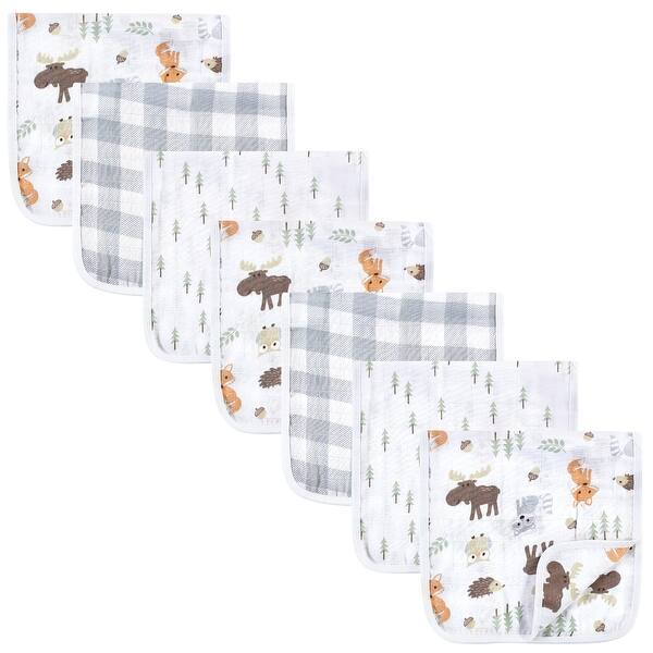 slide 1 of 1, Hudson Baby Unisex Baby Muslin Burp Cloth 7pk, Woodland, One Size - Woodland - One Size One Size - Woodland