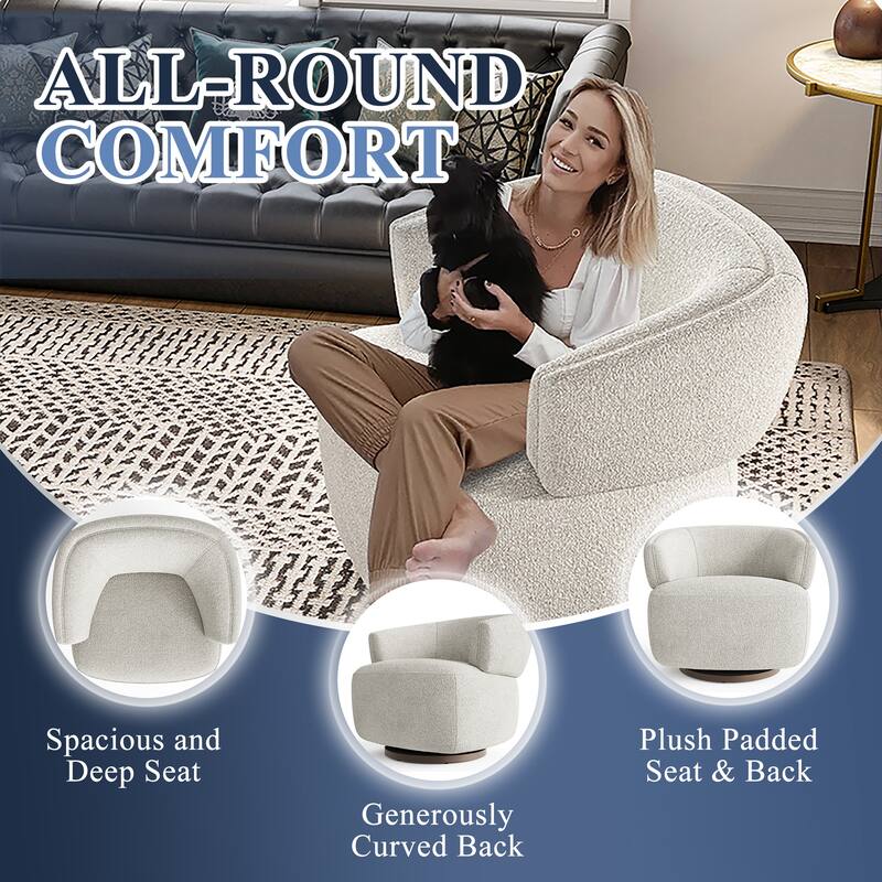 Swivel Barrel Chair, Fully Assembled Accent Lounge Sofa with 360-Degree Base, Oversized Upholstered Reading Chair