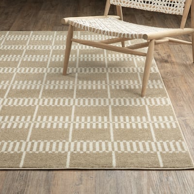 Quartz Scandinavian Modern Grid Beige/ Ivory Area Rug