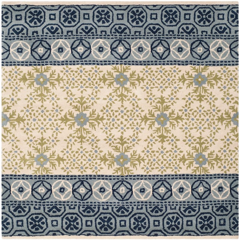 SAFAVIEH Handmade Bella Luanna Modern Floral Wool Rug - 5' Square - Ivory/Blue