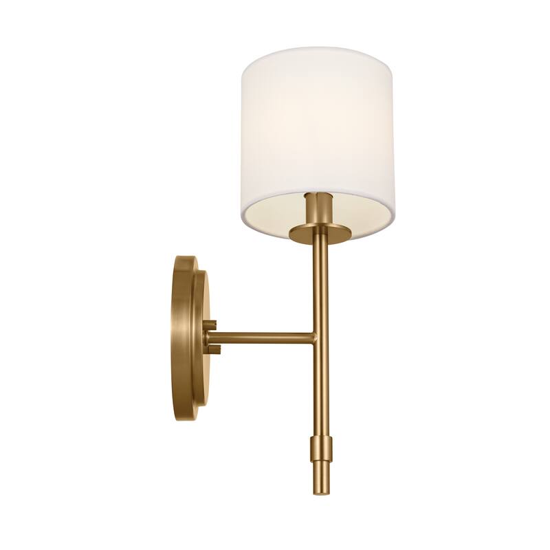 Kichler Lighting Ali 1-Light Brushed Natural Brass Wall Sconce with White Fabric Shade - 14 in