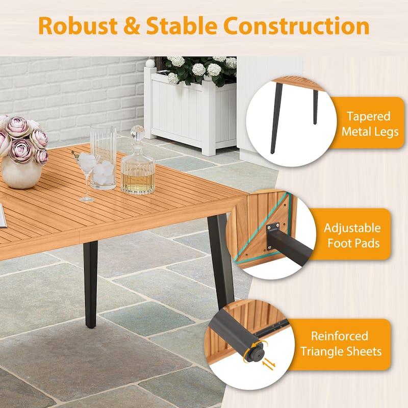 Gymax 63'' Outdoor Indoor Dining Table w/Acacia Wood Slatted Tabletop