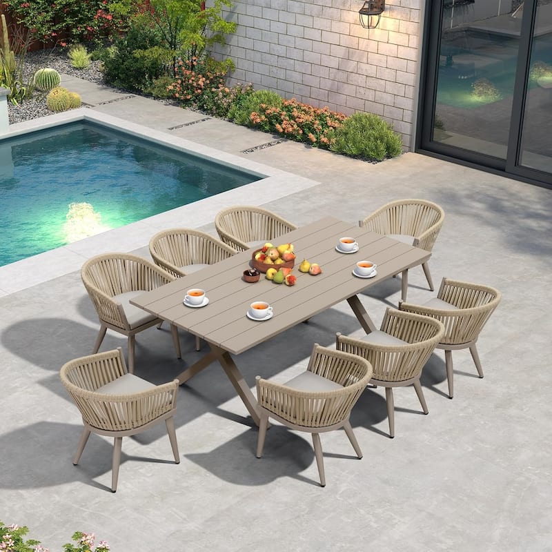 PURPLE LEAF Outdoor Dining Set with Patio Aluminium Dining Table and Wicker Rattan Chairs